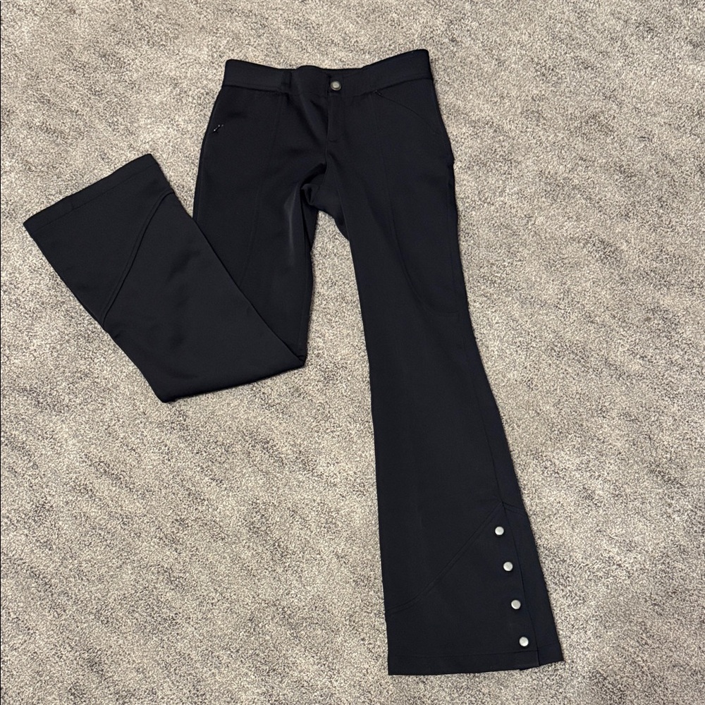 Athleta Midnight Black Flare Pants with Silver Button Detail Snap Front